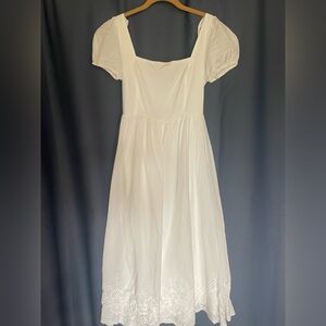 Lulu's White Midi Dress with Puff Sleeves